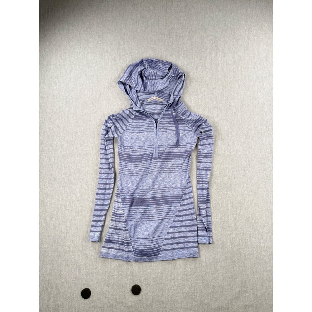 Athleta Womens Purple Striped Quarter‎ Zip Hoodie Long Sleeve Top XXS 427739